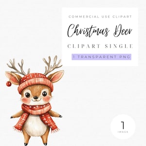 Watercolor Christmas Deer Clipart: Reindeer Fawn PNG (Digital Download)