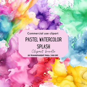 Clipart de respingos de aquarela pastel | Pinceladas | Respingos de tinta | Fundo abstrato | Texturas | Uso comercial | PNG transparente