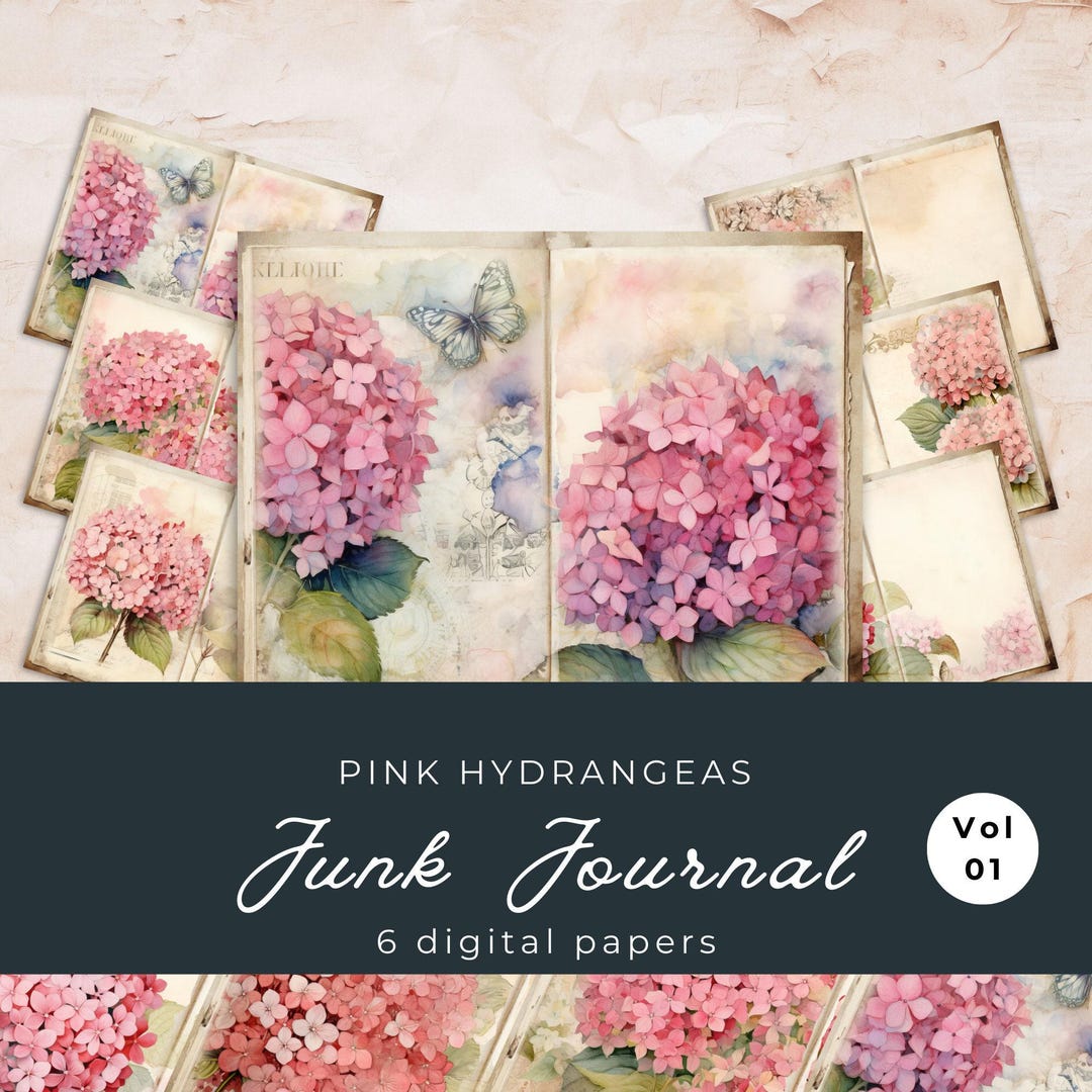 Pink Hydrangea Junk Journal Pages: Vintage Floral Ephemera (digital) - Etsy