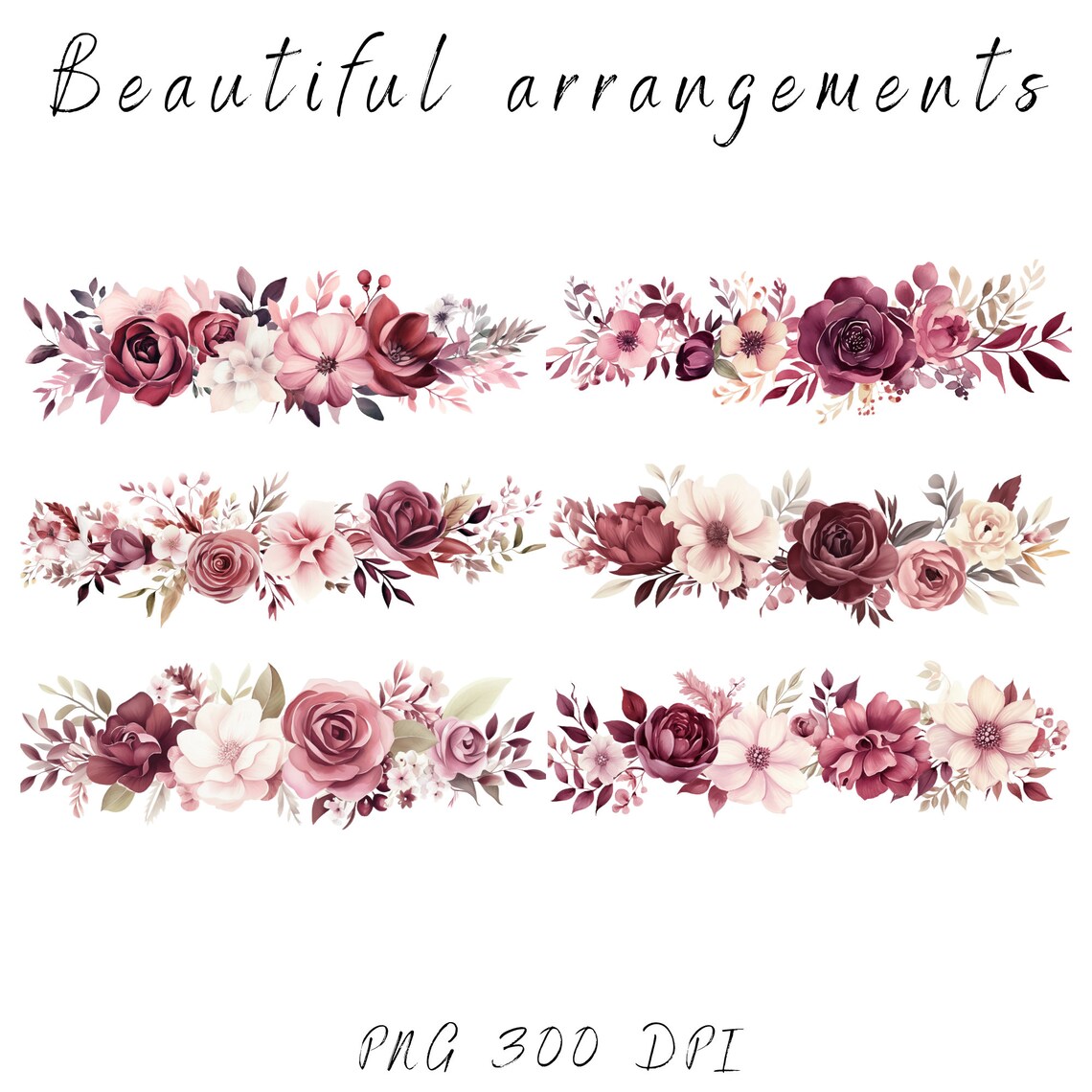 Burgundy and Blush Floral Clipart Pack Blush Flowers Wedding Florals ...