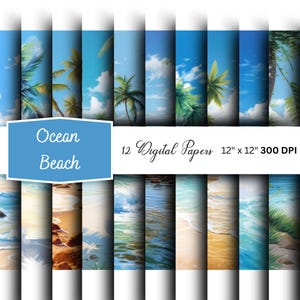 Ocean Beach Digital Papers | Printable Paper | Digital Crafts | Tropical beach | Digital Backgrounds | Beach background | Junk journal