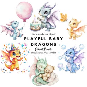 Clipart bébé dragon ludique | Dragon mignon | Petit dragon png | Conte de fées png | Anniversaire de bébé png | Baby shower | Invitation Année du dragon