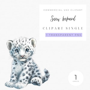 Baby Snow Leopard Clipart | Snow Leopard Png | Watercolor Leopard | Leopard Sublimation | Cute animal png | Leopard png | Animal sublimation