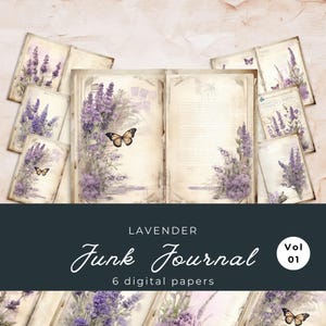 Lavender Junk Journal Pages  |  Floral 6 Digital Journal Pages | Lavender Scrapbook | Purple Junk Journal | US Paper Size | JJ039
