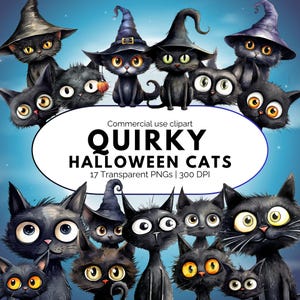 Quirky Black Cat Clipart | Quirky Halloween Cat | Black Cat png | Quirky cats | Funny Cat png | Halloween clipart | Black Cat Sticker