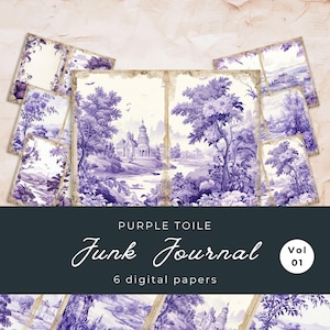 Purple Toile Junk Journal Pages | French Purple 6 Digital Journal Pages | French Junk Journal | Digital Paper | US Paper Size | JJ033