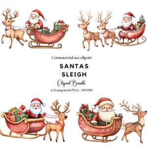 Watercolor Santa Sleigh Clipart | Santa Sleigh png | Christmas sleigh png | Vintage sleigh | Red Sleigh | Christmas decor