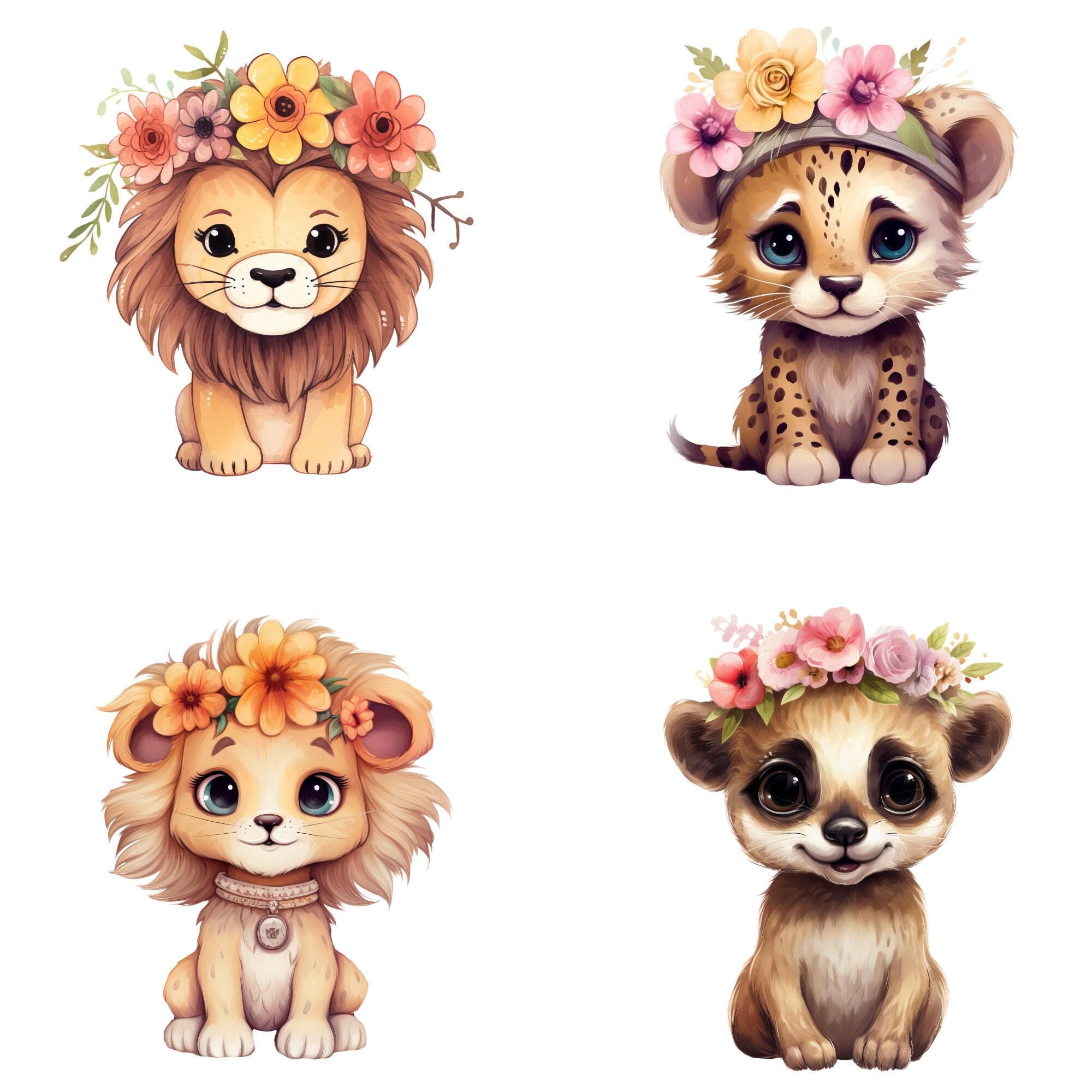 Boho Safari Animals Clipart, Watercolor Jungle Animal PNG Bundle, Baby ...