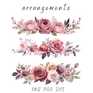 Dusty Rose aquarel clipart: Roze bloemenrand (PNG, commercieel gebruik) afbeelding 3