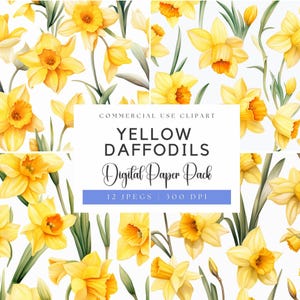 Akvarell gul påsklilja sömlöst mönster: digitalt papper med vårblommor (digital nedladdning)