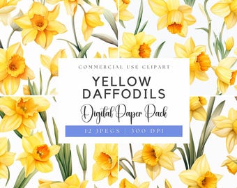 Narciso amarillo en acuarela sin costuras: Papel digital floral primaveral (descarga digital)