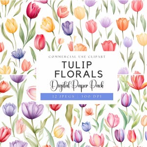 Papier numérique floral tulipe aquarelle | Tulipes pastel | Cadre floral | Fleurs de printemps | | Fleurs de mariage | Fond floral tulipe