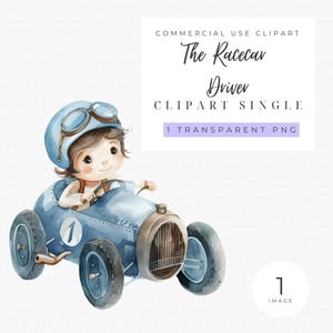 Der Rennfahrer Clipart | Rennauto Geburtstag | Autorennen | Sportwagen | Vintage süße Autos | Kinderzimmer Dekor | Rennautos Aquarell