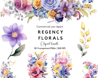Regency Florals Clipart: Watercolor Wedding Flowers (PNG)