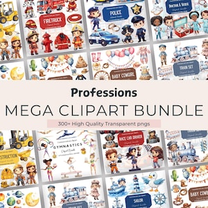 Mega Bundle di Clipart di professioni / Vigile del fuoco / Edilizia / Polizia / Marinaio / Medici e infermieri / Pilota di auto da corsa / Astronauta / Cowboy