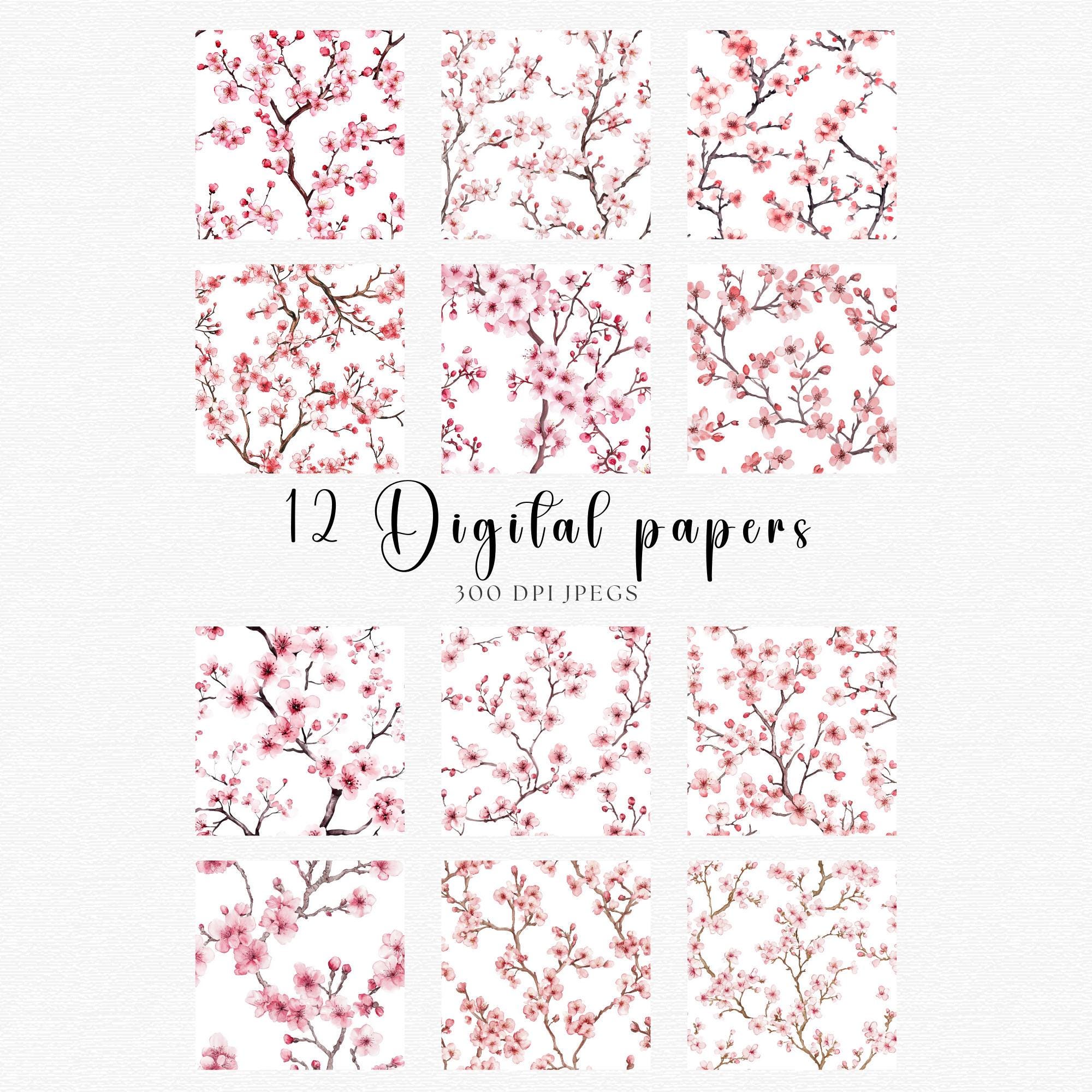 Watercolor Cherry Blossom Digital Papers: Spring Floral Backgrounds ...