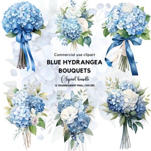 Clipart di bouquet di ortensie blu acquerello / Fiori di ortensia / Bouquet da sposa / Fiori da sposa / Invito a nozze / Acquerello floreale