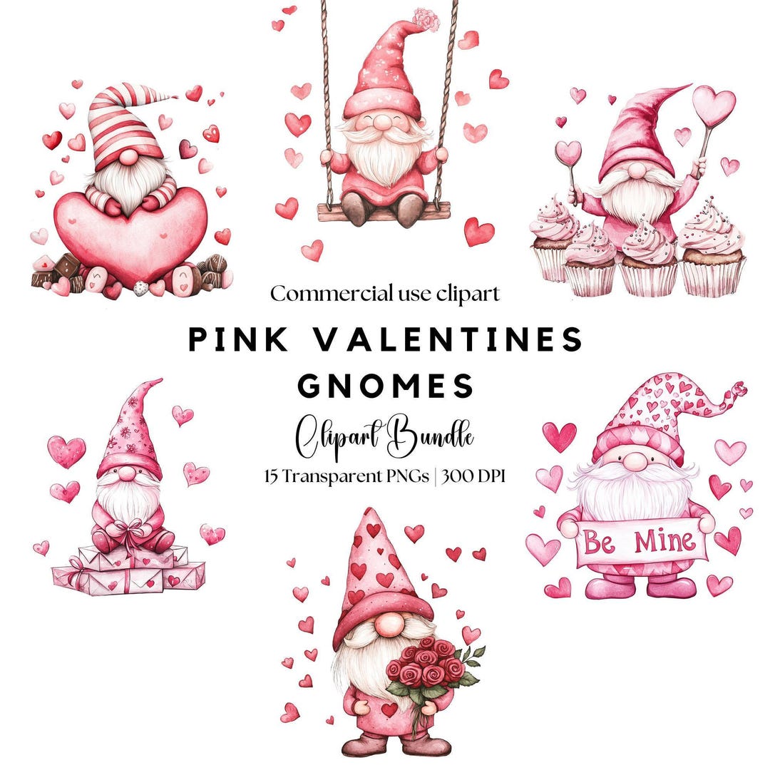 Pink Valentines Gnome Clipart – Cute Gnome PNG - Valentine Day Png ...
