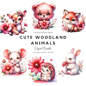 Aquarelle de clipart animaux de la forêt, créature mignonne Clipart ensemble, fichiers de conception Sublimation des cliparts pour chambre d'enfant, renard, ours, cerf