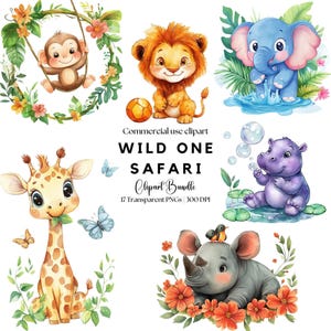 Wild One Safari Clipart | Wild One Birthday | Baby Safari animals png | Jungle animals png | Baby Jungle animals | Cute Safari animals