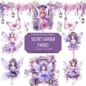 Clipart de Hada Lila / Mariposa / Jardín de Hadas / Jardín Secreto / Fantasía / Hada Morada / Clipart para Uso Comercial / PNG Transparentes
