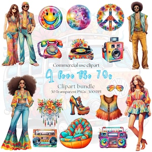 70s Clipart: Boho Hippie Retro Flowers (Digital Download)