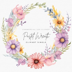 Pastel Wildflower Wreath Clipart Single | Wildflower Wreath | Watercolor Clipart | lFloral Wreath Png | Wildflower Frame | Wildflower Png