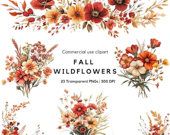 Watercolor Fall Wildflower Clipart: Autumn Floral Bouquet (Digital Download)