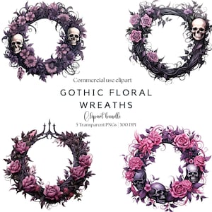 Gothic Wreath Clipart | Gothic floral wreath | Gothic rose | Halloween wreath | Dark Fantasy | Floral wreath png | Gothic frame