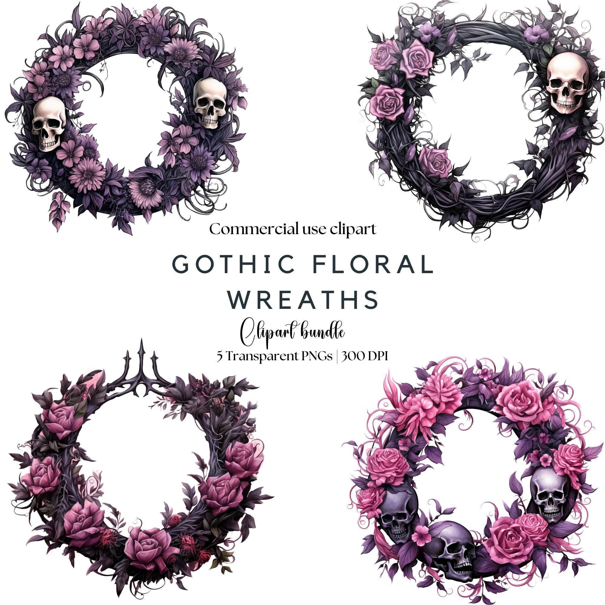 Gothic Floral Wreath Clipart: Dark Fantasy Watercolor (PNG) - Etsy