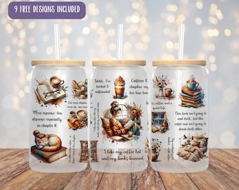 Book Lover Glass Can Wrap: Booktok UVDTF Sublimation Design (16oz)