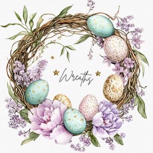 Easter Wreath Clipart Pack PNG | Watercolor Easter Egg | Spring Floral Wreath | Easter Wreath Png | Floral Wreath Png | Easter Egg Wreath