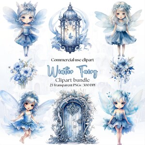 Aquarell Winter Fee Clipart | Feengarten | Märchen | Winter Fee png | Weihnachten | Fantasie | Feengarten | Süße Fee | Schmetterling