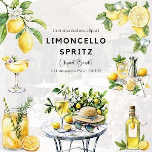Limoncello Spritz Clipart PNG, Illustration de boisson cocktail aquarelle, téléchargement numérique de boissons alcoolisées d'été