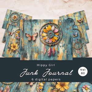 Páginas de diario basura de chica hippie / Álbum de recortes hippie / 6 páginas de diario digital / Álbum de recortes basura / Diario basura gitano / Boho / Tamaño de papel de EE. UU.