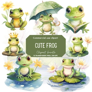 Clipart di rane carine / Illustrazioni di rane / Grafica di rane / Rospo / Rana divertente / Animali carini / Arte murale di rane / Decorazione per la cameretta dei bambini / Rana con fiore