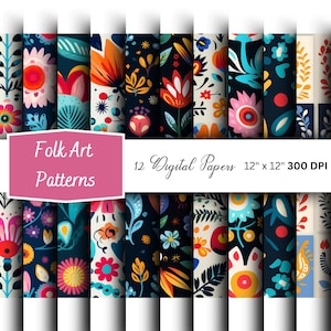 Folk Art Floral Pattern Digital Papers: Mexican Style (Digital Download)
