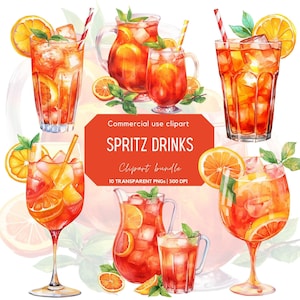 Aquarelle Spritz Boissons Clipart | Boisson d'été | Cocktail Spritz | Cocktails d'été PNG | Boisson alcoolisée | Cocktail de fête | Boisson colorée