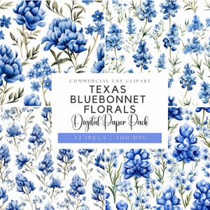 Watercolor Texas Bluebonnet floral Digital Papers | Texas State Flower | Texas Wildflower | Blue Flowers | Wildflowers | Bluebonnet Flower