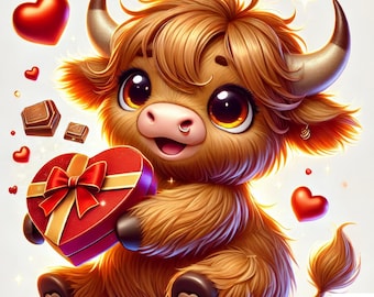 15 Clipart mucca delle Highland di San Valentino / 300 DPI Jpegs / mucca delle Highland png / San Valentino png / Carino animale di San Valentino / Design a sublimazione