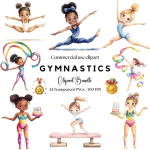 Clipart di ginnastica carina / Ragazza di ginnastica / Invito di compleanno di ginnastica / Vettore di ginnasta / Ginnastica ritmica / Ragazza di ginnastica Png