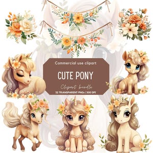 Watercolor Cute Pony Clipart | Watercolor horses | Baby horse | Cute horse | Nursery wall art | Birthday invitation | Baby shower
