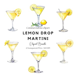 Lemon Drop Martini Clipart / Cocktail d'autore / Cocktail Lemon Drop / Bevanda / Alcol / Menu del bar / Cartello per bevande / Clipart per matrimoni