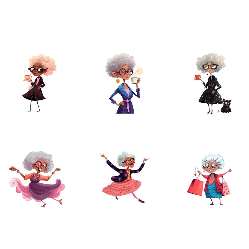 Quirky Old Ladies Clipart Bundle, Funny Grandma Characters PNG ...