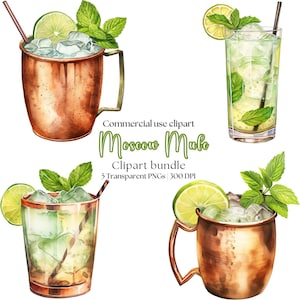 Clipart Cocktail Moscow Mule / Illustrazione Cocktail / PNG Cocktail / Bevanda tropicale / Illustrazione di bevanda / Bevanda in tazza di rame /