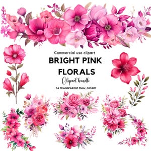 Felroze bloemenclipart: Bruidsboeketten in aquarel (commercieel gebruik)
