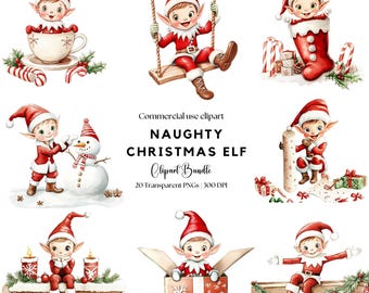 Clipart de duende navideño travieso / Duende travieso / Duende navideño png / Arte de duende lindo / Ilustraciones de duendes / Duende png / Duende festivo