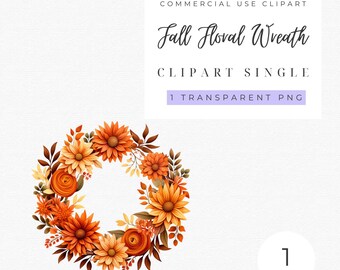 Clipart de corona floral otoñal en acuarela: Diseño de boda otoñal (Descarga digital)