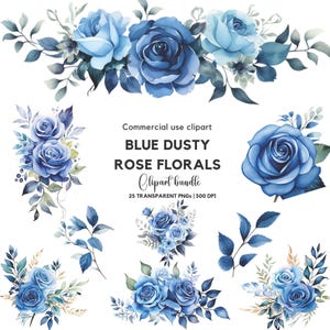 Blue Dusty Rose Clipart | Blue Floral Bouquet | Blue Flowers | Blue Wedding Invitation | Blue rose flower | Wedding florals | Blue rose png