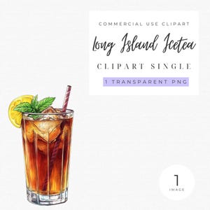 Aquarell Long Island Eistee Clipart Single | Long Island Cocktail | Aquarell Cocktail | Long Island png | Bar-Cocktailkarte